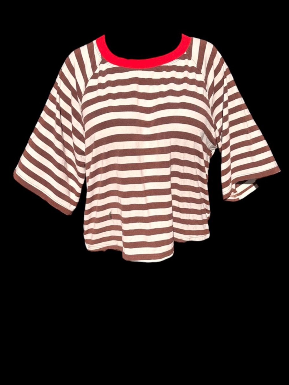 “UEU” Striped Short Sleeve Tee with Red Trim